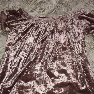 Pink velvet off the shoulder blouse